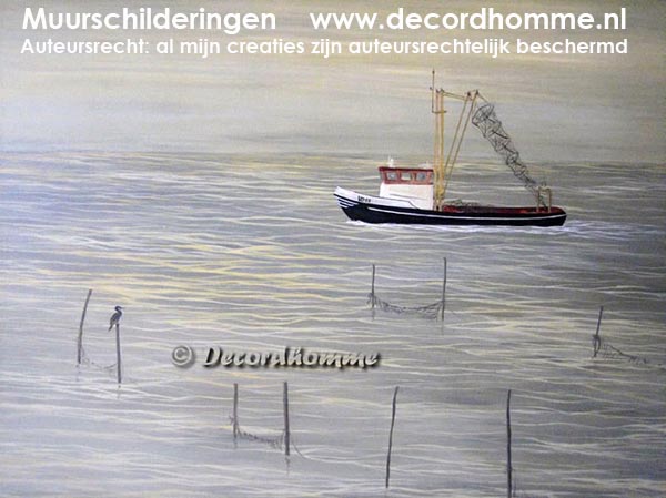 Wand schildering Kotter Varen op IJsselmeer