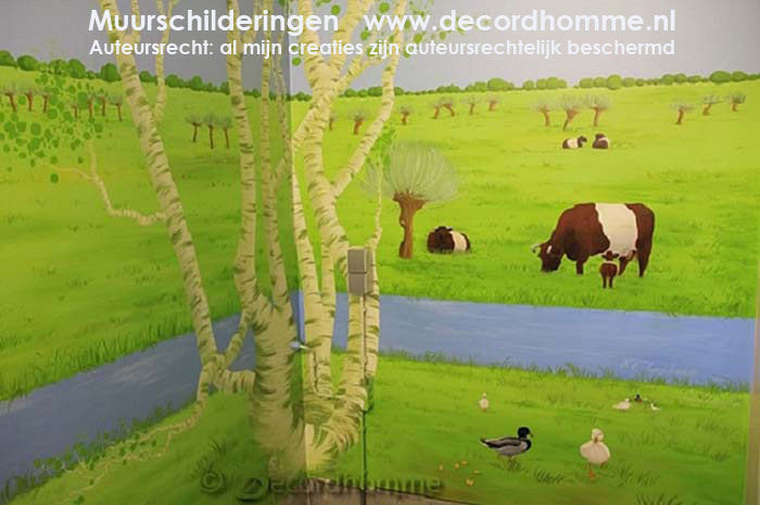 Muurschildering Amstelveen Lakenvelder koeien berkeboom