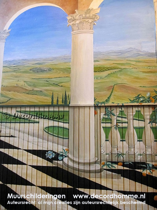 Panoramische muurschildering  Toscaans landschap