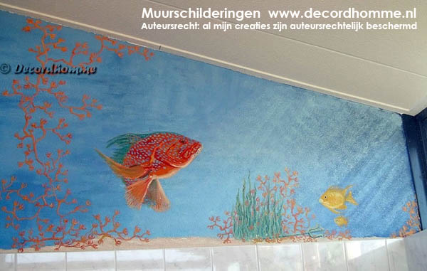 Aquatische muurschildering Noord Holland Vis Merou Badkamer