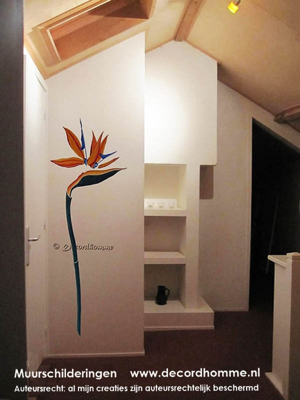 Bloem muurschildering Paradijsvogel bloem decoratieve schilderkunst muurdecoratie