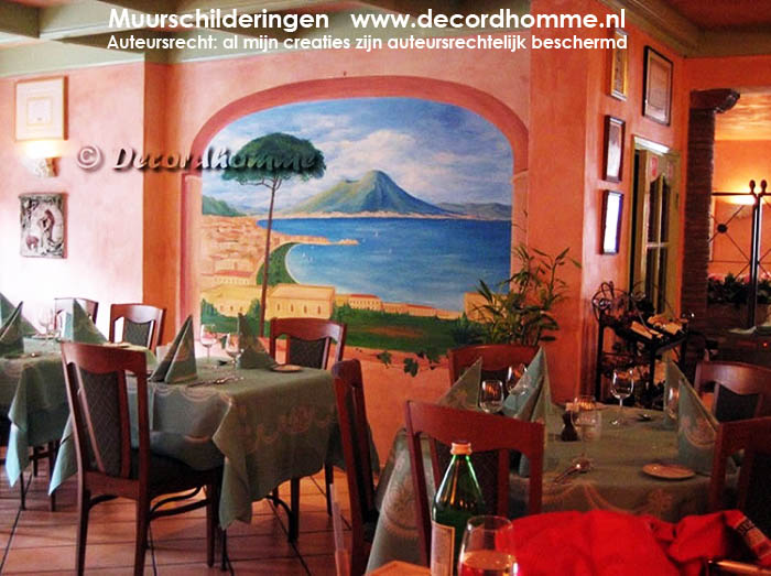 Muurschildering Italiaans landschap Haarlem Restaurant