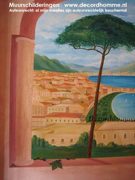Muurschildering uitzicht stad Napels Italie