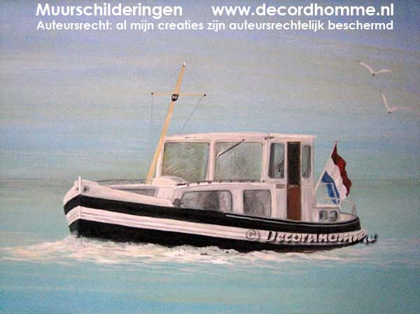 Wand schildering Eigen boot uitgebeeld