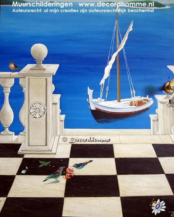 Muurschildering De zangvogels zeilboot Middellandse zee muurschilderingen