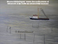 Wandschildering IJsselmer afluitdijk kotter Zeezicht muurschildering
