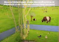 Muurschildering Amstelveen berkenboom lakenvelder koeien Muurschilderingen Natuur