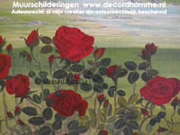 Muurschildering Rode roos en rozenstruik Muurschilderingen rozen