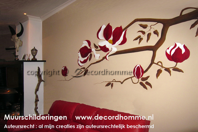 Muurschildering magnolia tak muurdecoratie moderne muurschilderingen