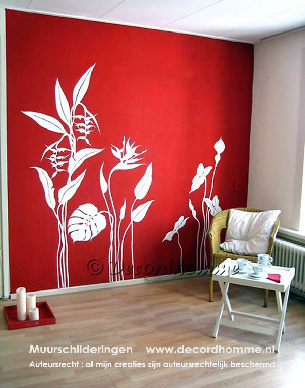 Muurschildering Tropische bloemen Murdecoraties muurschilderingen