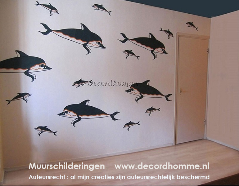 Muurschildering  Dolfijnen Decoratieve schilderkunst