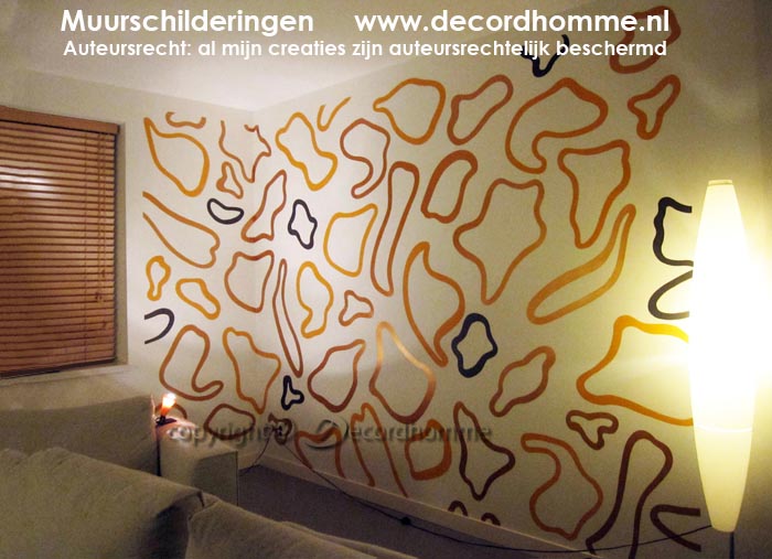 Muurschildering decoratief kunstzinnig spel van vormen om ruimtelijkheid te creëren Amsterdam Haarlem