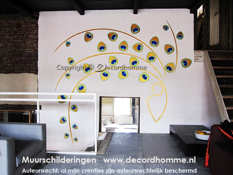 Design muurschildering pauw muurschilderingen Haarlem Amsterdam Noord Holland