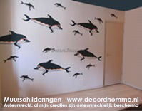 Muurschildering Decoratieve Dolfijnen 