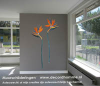 Muurschildering Muurdecoratie paradijsvolgel bloem Murals Zuid Holland